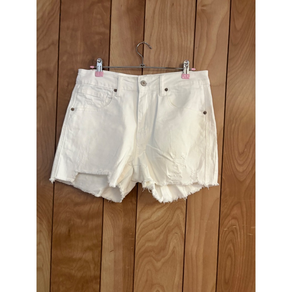 Shein White Distressed Denim Jean Shorts High Waisted Frayed Hem Womens M